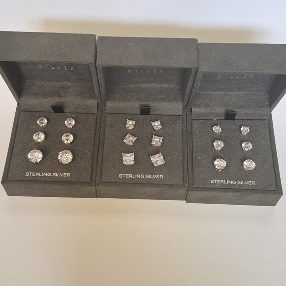 Sterling Silver Stud Earrings Set - Picture 3 of 12